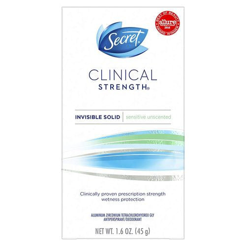 Secret Clinical Strength Invisible Solid Womens Antiperspirant And Deodorant Unscented, 1.6 Oz